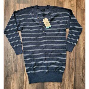 New Prana Milani Blue Nautical Stripe Henley Knit Dress Sz M